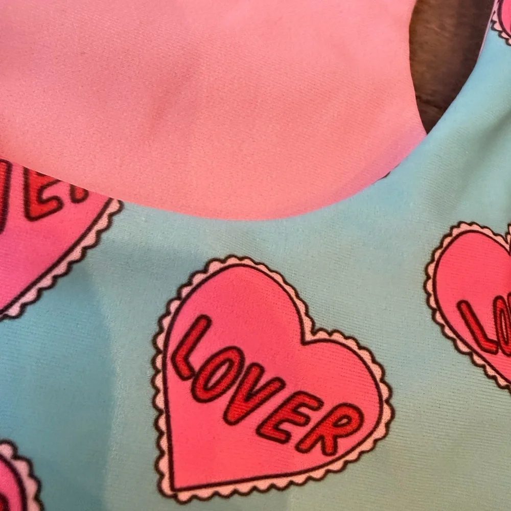 Designer Pink & Turquoise Heart Leopard Cutout Swimsuit